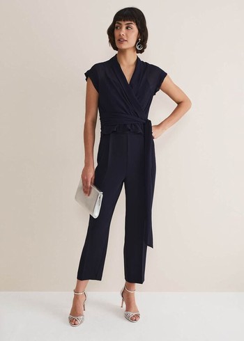 Phase Eight Leonora Chiffon Overlay Jumpsuit Navy USA | 8419206-BA